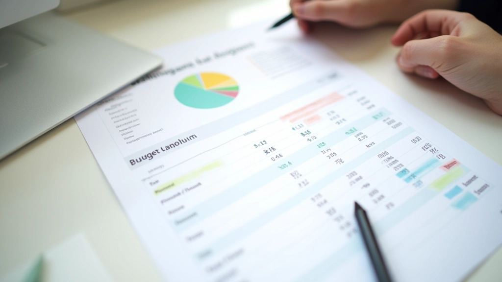 Tableau budgétaire sur papier avec des chiffres et graphique coloré montrant les économies mensuelles