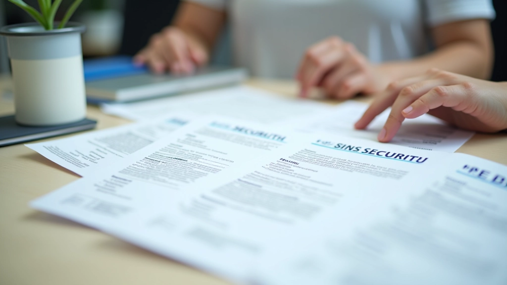 Documents relatifs à la sécurité sociale française avec symbole de santé sur table administrative