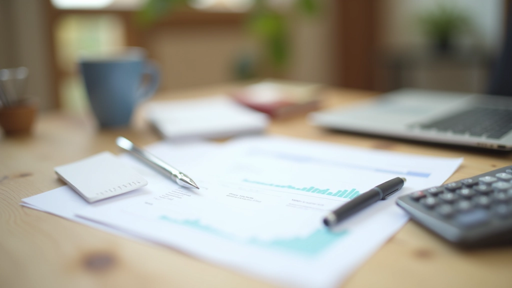 Documents financiers organisés sur un bureau avec un stylo et une calculatrice, représentant la planification budgétaire