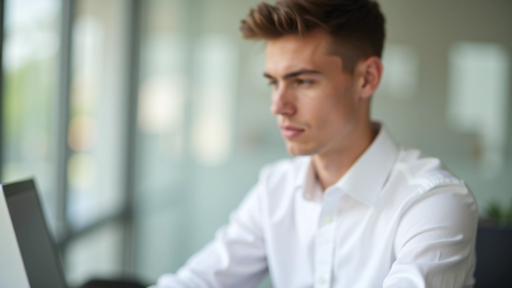 Jeune professionnel examine sa fiche de paie avec un stylo en main dans un environnement de travail lumineux
